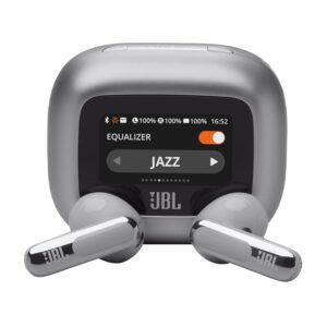JBL New Launch Live Flex 3, Hi-Res Audio True ANC TWS, Smart Case with Touch Display, 50H Playtime, Silver