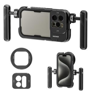 NEEWER 15 Pro Phone Cage Video Rig with Dual Handles Compatible with iPhone 15 Pro, Metal 67mm Filter Adapter, 17mm Lens Backplane, Phone Rig Smartphone Stabilizer