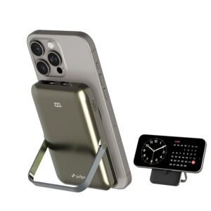 URBN 10000 mAh Stand Pro Magsafe Power Bank with Foldable Metalic Stand | 15W Fast Wireless Charging, Gun Metal)