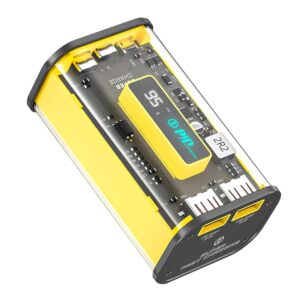 Amazon Basics Fast Charging 10000mAh Power Bank | PD20W + 22.5W | LED Display | Yellow/Transparent